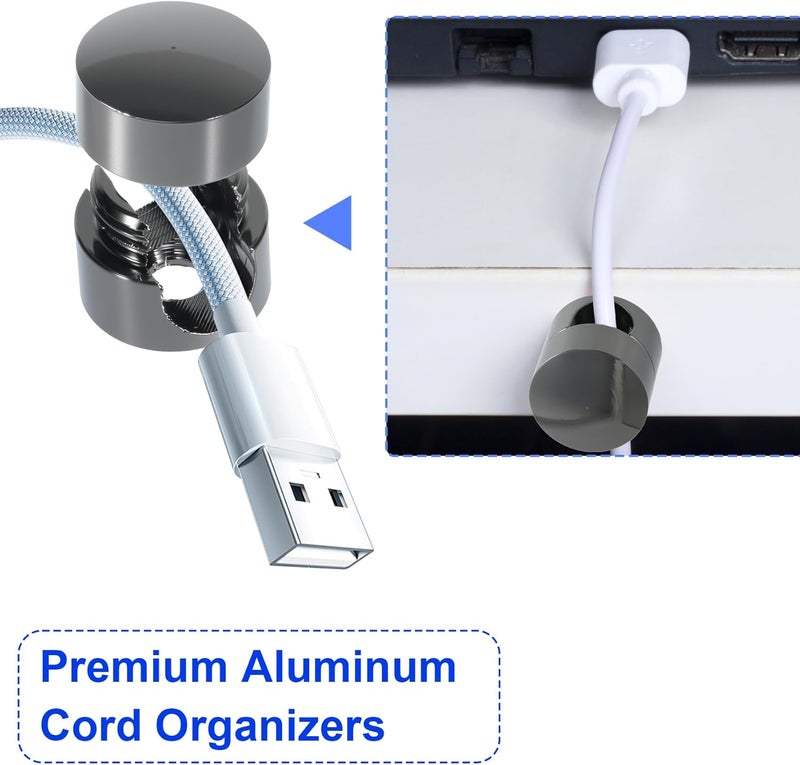 SmallCat 6 Sets Charger Holders for Cords, Black Adjustable Cable Anchor Holders, Adhesive Metal Cord Clips, Cable Management Wire Organizers for Desk, Office, Nightstand - Image 4
